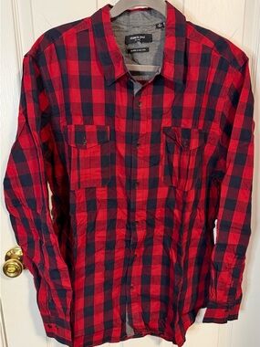 Kenneth Cole Red and Black Plaid Button-Up Shirt